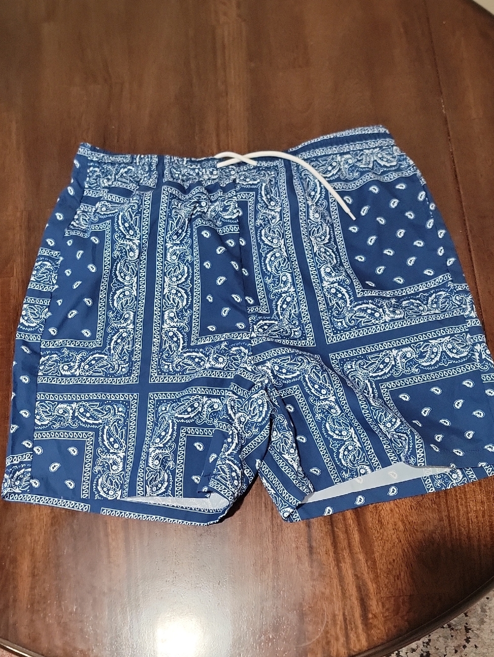 NFINITY Blue & White Paisley Bandana Swim Trunks